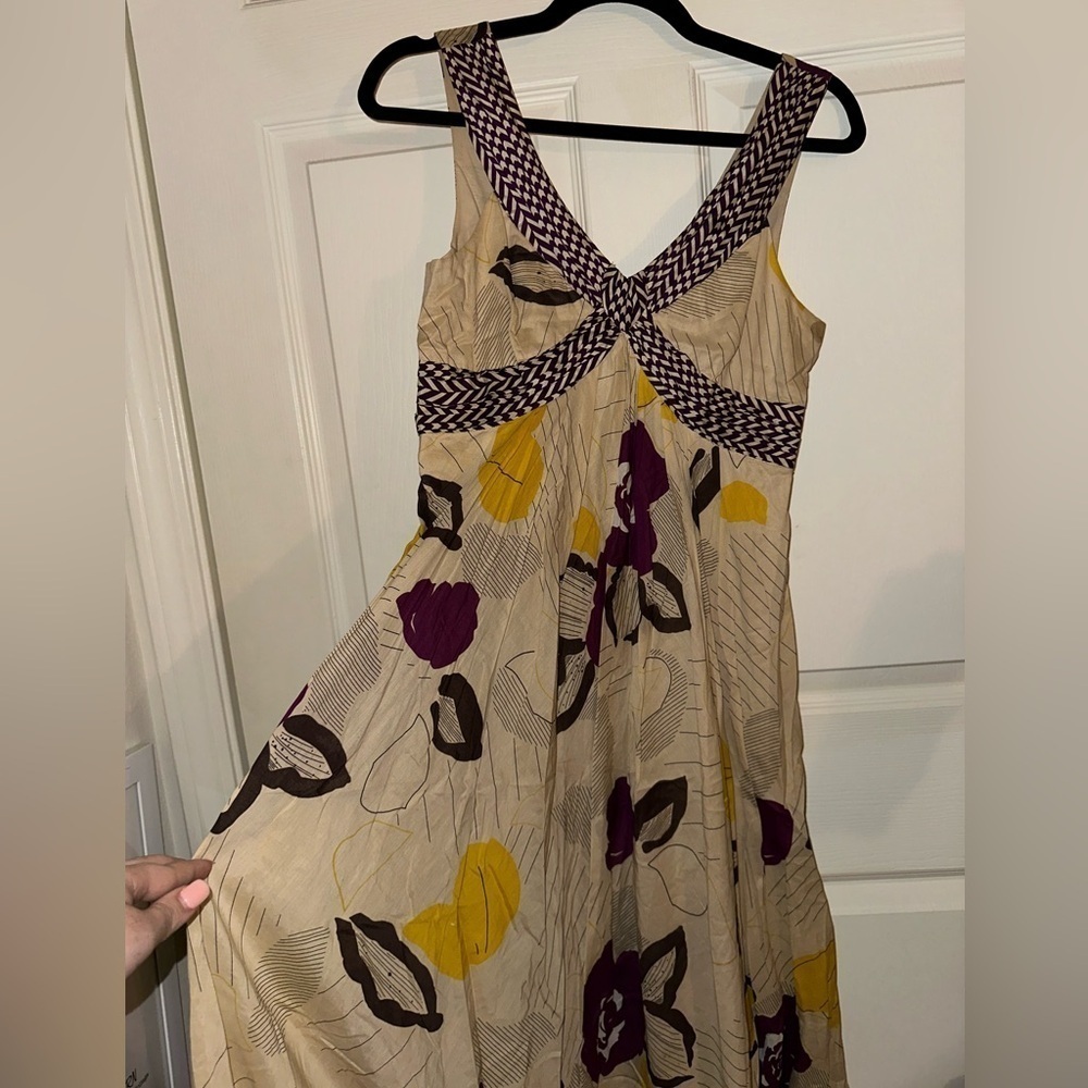 Moulinette Soeurs Anthropologie women’s tan floral printed maxi dress cotton 2 - Picture 2 of 11